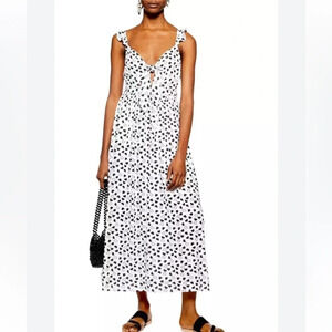TopShop Black and White Heart Print Knot Front Cut Out Maxi Dress Size 2